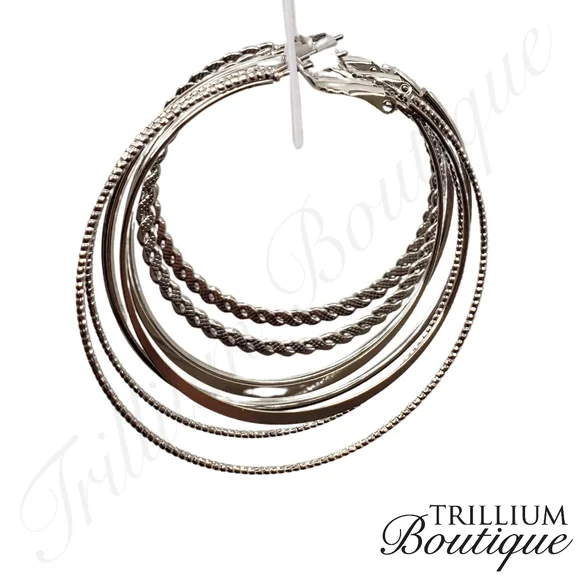 BP 3-Pack Hoop Earrings Silver Jewelry 2" Drop High Shine Finish - Picture 3 of 3